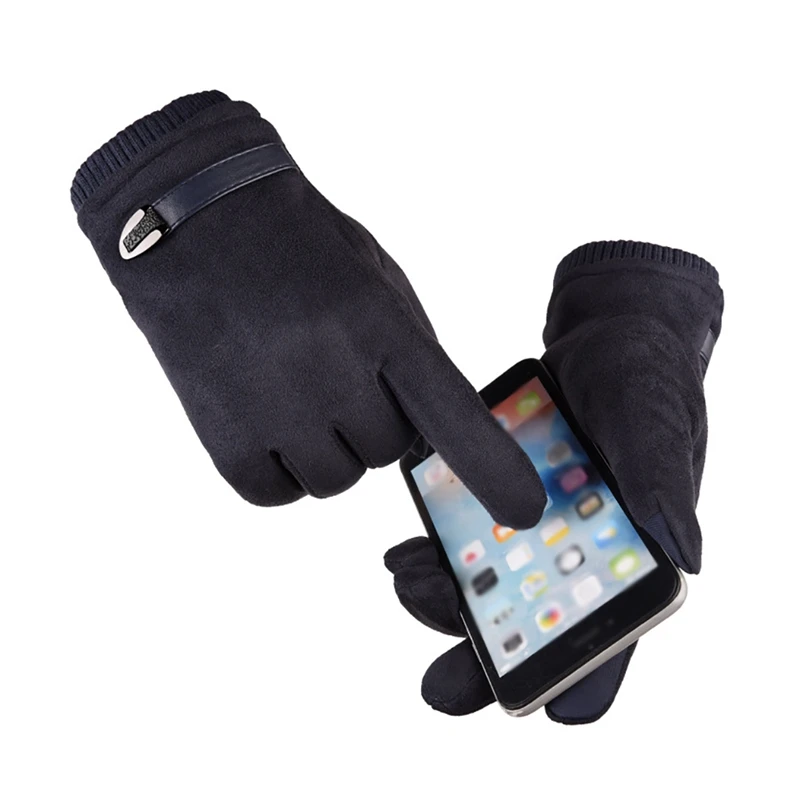 Мужские зимние перчатки с сенсорным экраном замшевые перчатки для вождения мужские мотоциклетные теплые плюшевые бархатные модные классические перчатки
