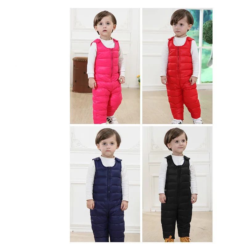 Plus Velvet Warm Children's Down Pants Boys Girls Baby Winter Outdoor Sport Thermal Padded Trousers Can Be Open Crotch Jumpsuit