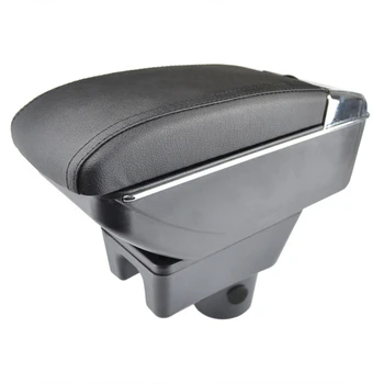 

For Mitsubishi Mirage Space Star 2014 - 2018 Storage Box Armrest Arm Rest Dual Layer Black Leather Ashtray(Black Leather + Black