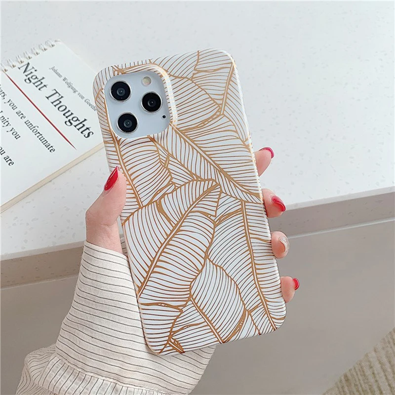 Plated Line Leaf Floral Case For iPhone 3