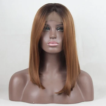 

PAFF Lace Front Wigs Ombre Blonde Red Synthetic Wig For Women Straight Middle Part Short Bob Cut Lace Front Wigs