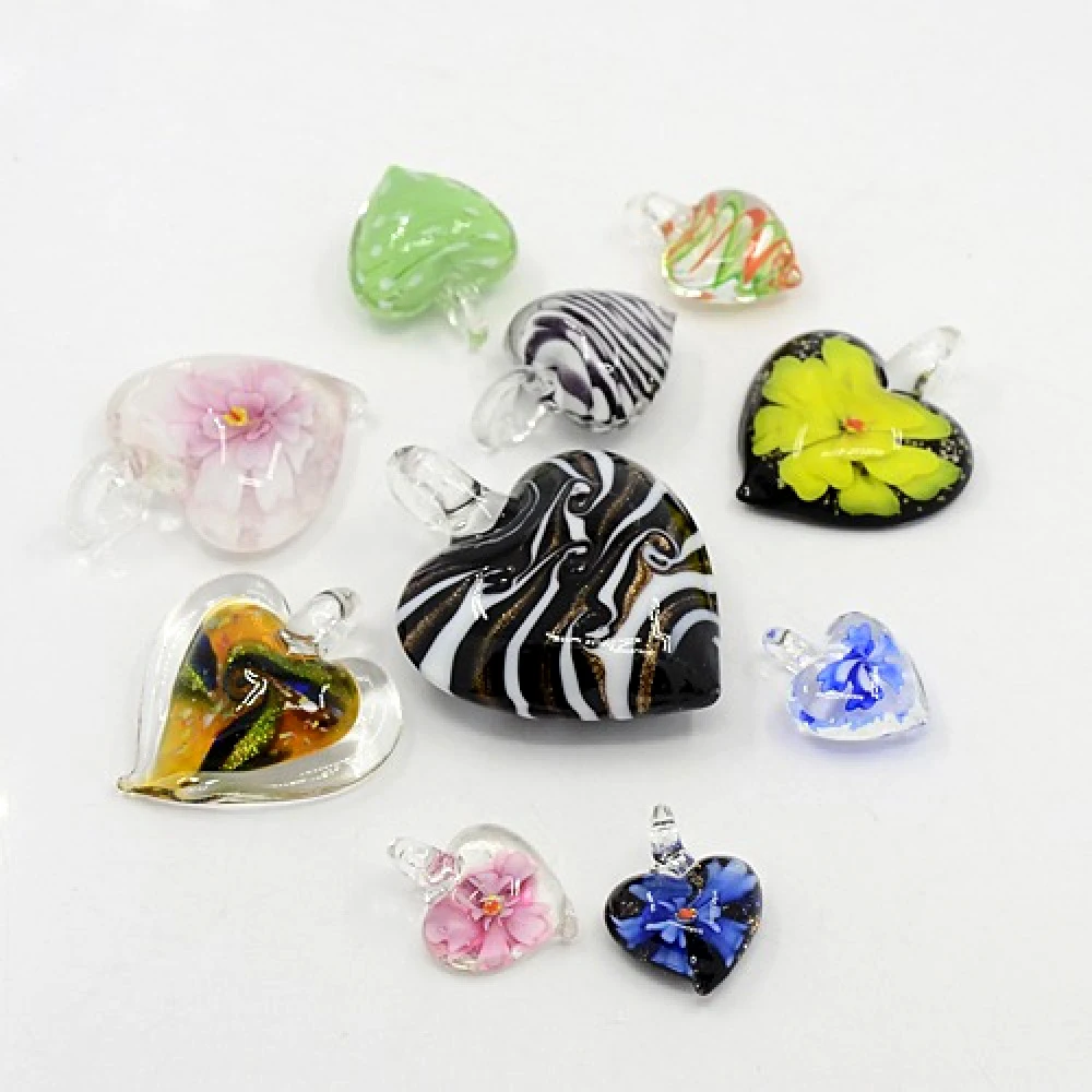 

20pcs Mixe Color Handmade Lampwork Heart Pendants for necklace jewelry making DIY Valentine's Day Decor,Hole: 3~6mm