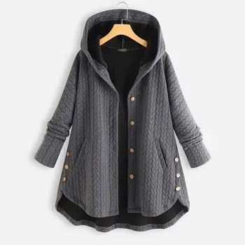 

Autumn Windbreaker Women's Asymmetrical Coats Stylish Button Jackets Hooded Outwear Female Jacquard Solid Overcoat Oversized 5XL