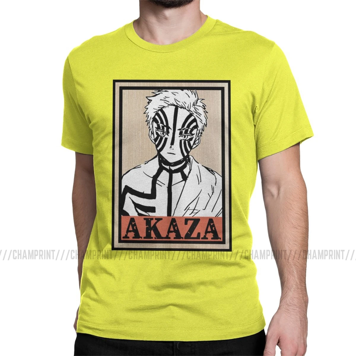 Мужские футболки Akaza Upper Moon Three Demon Slayer No Yaiba Kamado Аниме Манга, хлопковые топы, футболка с коротким рукавом, классические футболки - Цвет: Цвет: желтый