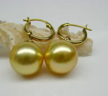 

Perfect round pair of AAA 16mm golden South Sea SHELL pearl earring gold