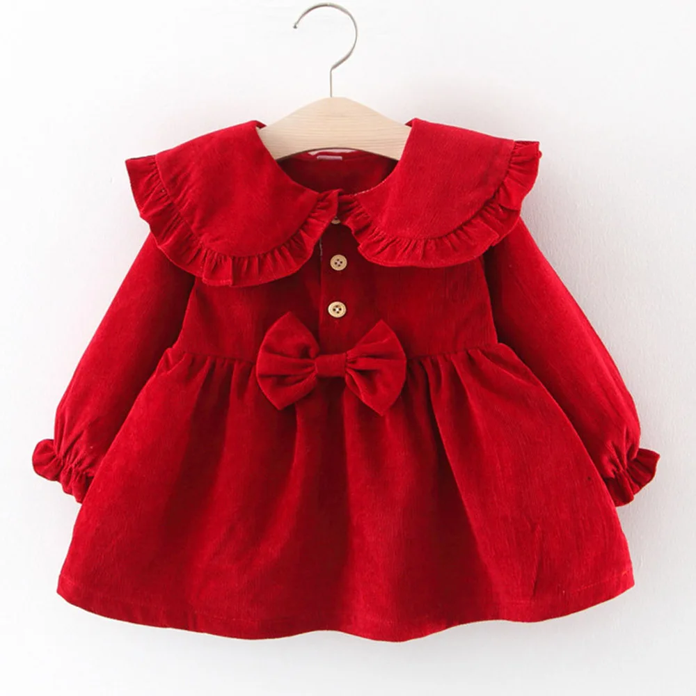 Amyababy/платье для первого дня рождения; костюм принцессы с бантом и воротником «Питер Пэн»; платье с длинными рукавами для девочек; весенняя одежда для малышей;