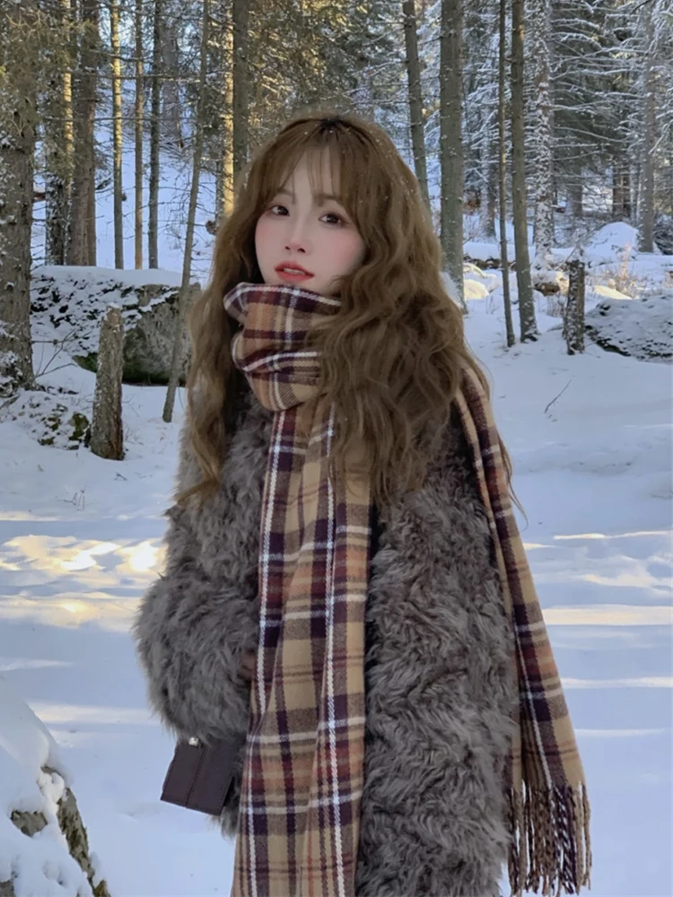 

Winter New Korean Fashion Faux Lamb Wool Fur Teddy Coat Women Short Lambswool Fur Grass Loose Brown Thicken Furry Overcoat