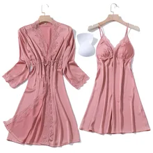 Спагетти платье с бретельками и платье наборы сексуальные кружева сна Lounge Pijama женская ночная рубашка халат+ Ночное платье нагрудники Пижама