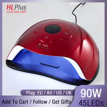 

HL Plus Nail Lamp for Manicure Nail Dryer 45 PCS LEDs 90W UV Lamp For Curing UV Gel Nail Polish With Motion sensing LCD Display