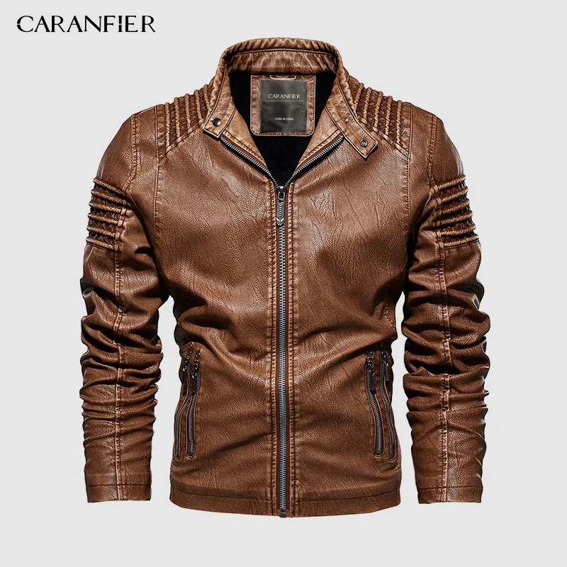CARANFIER мужские кожаные куртки пальто Осень зима мужская мода мотоциклетная