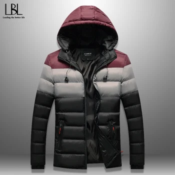 

Men's Winter Parka Patchwork Wadded Jacket with Earphone Cables Casual Warm Hooded Cotton-Padded Coat Windproof Brand Clothing