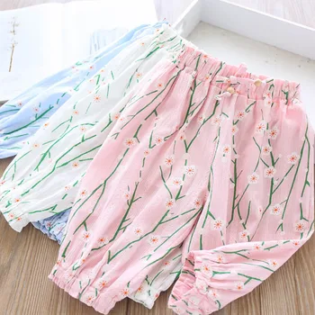 

2020 Summer Girls Print Flower Pants Knee-length Wholesale Children's Clothing