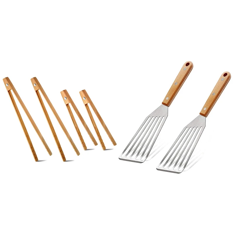 2 Sizes Toaster Tongs With Wooden Bamboo With 2 Pcs