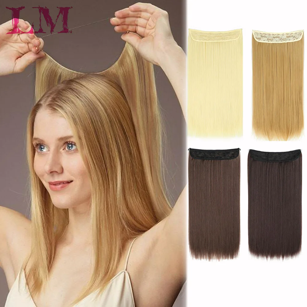 

LM 22 Synthetic Hairpiece Ponytail Clip on Wire Fish Line Hair Extensions Invisible Wire One Piece for Ombre Hair