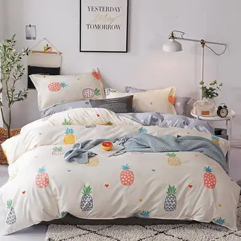 

Brief Style Polyester bedding Sets Queen Twin Size Blanket Cover Set Sanding Fabric Cartoon Pineapple Printing Bed Linens