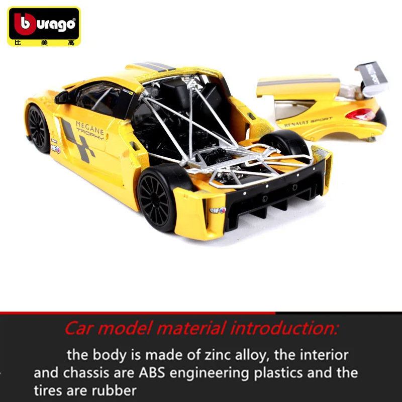 Модель автомобиля Bburago 1:24 Renault Megane, Модель гоночного автомобиля, модель автомобиля из сплава, коллекция украшений, Подарочная игрушка