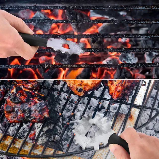 Rozsdamentes Acél Grillkaparó-Bbq Grilltisztító Szerszám Vagy Kiterjesztett Fogantyúval És Palacknyitó Tartozékokkal Grill Kültéri - Image 4