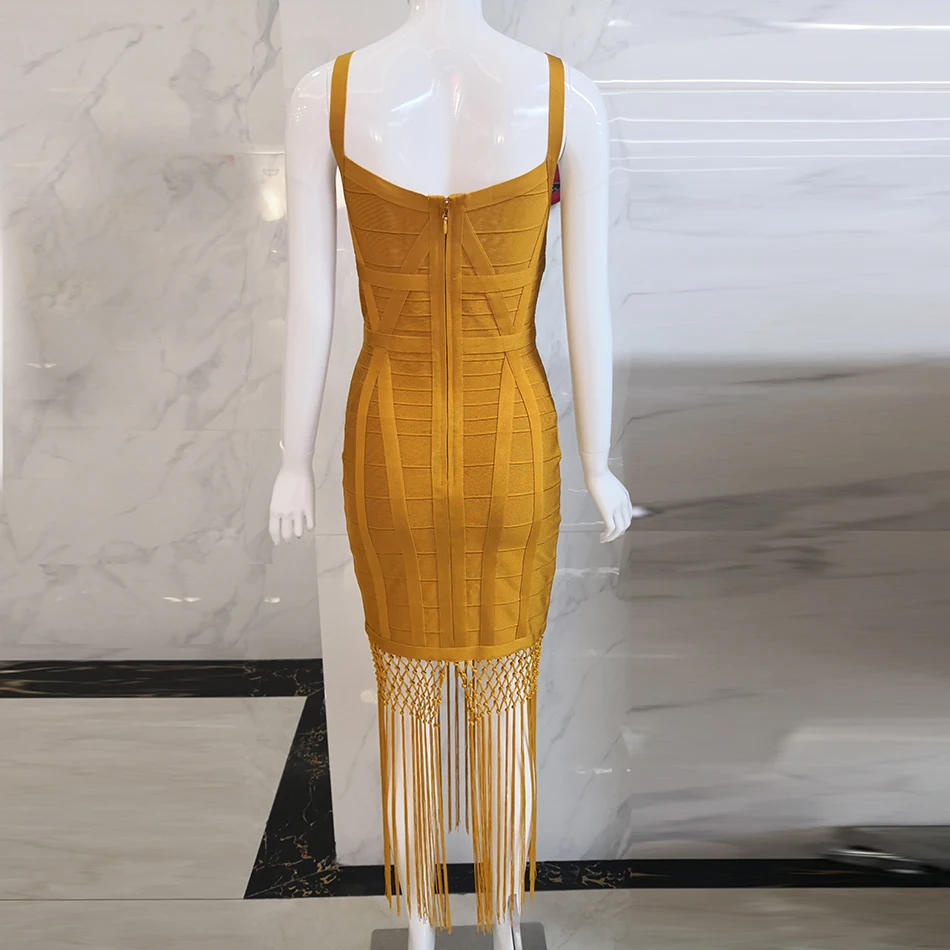 Ailigou новое зимнее женское Бандажное платье с бахромой, Vestidos, сексуальное облегающее Клубное миди платье без рукавов, вечерние платья с бахромой