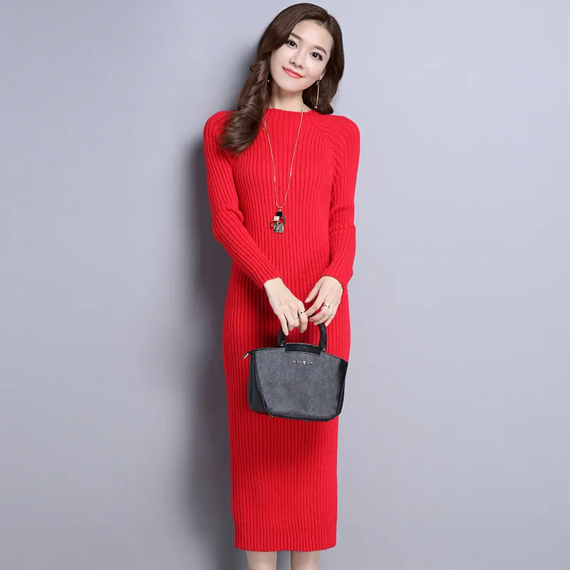 Extra Long Slim Pencil Knitted Dress Women Casual Plus Size Winter Warm Elasticity Sweater Basic Dress Elegant party vestito