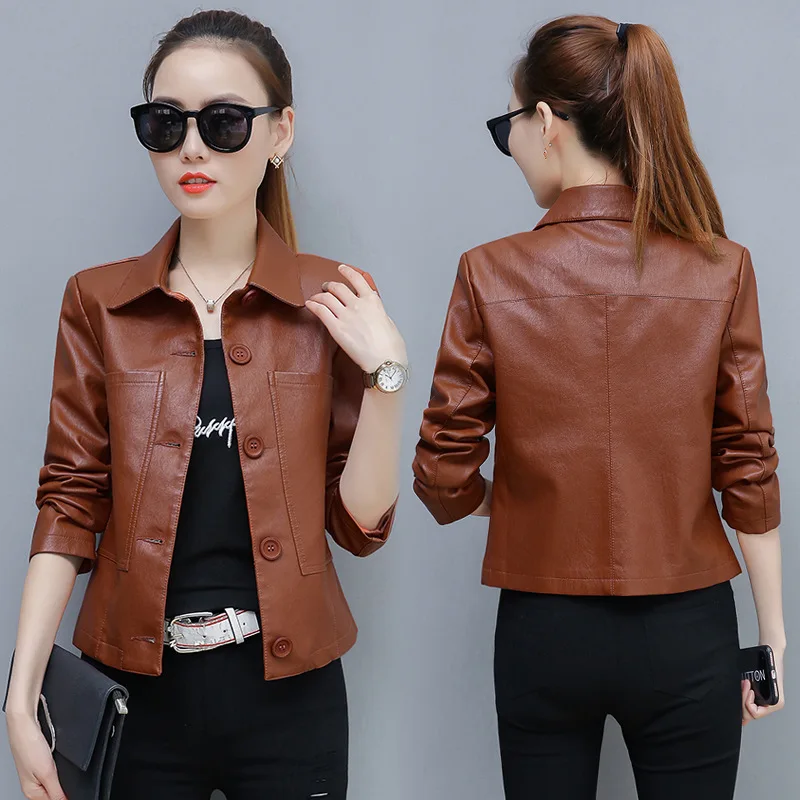 

Short PU Leather Women's Small Coat Short Ozhouzhan 2019 New Style Fashion plus Velvet Korean-style Autumn And Winter