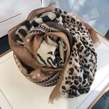 

Korea Autumn Winter Leopard Long Scarf Women Brown Grey Large Thin Cotton Linen Scarves Wraps Street All Match Pashmina Shawl