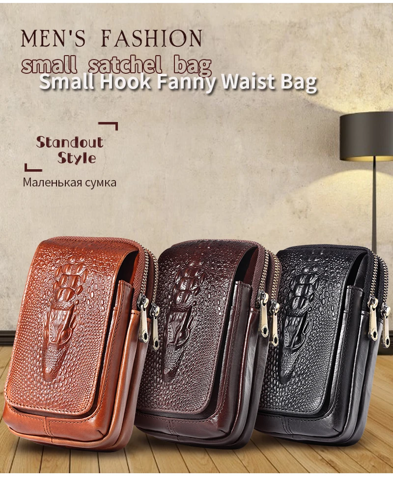 Натуральная Воловья кожа сумка на ремне мужская двойная молния карман для мобильного телефона винтажный кожаный пакет дизайнерская поясная сумка для мужчин s