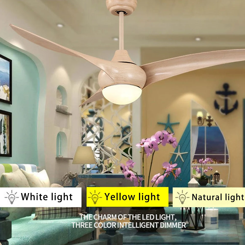 52 Inch Nordic Vintage Ceiling Fan With Lights Dimming Remote