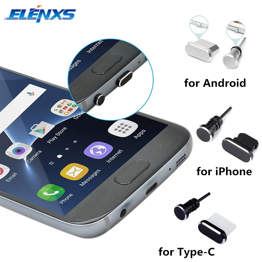 

2PCS Metal Charging Port +3.5mm Earphone Port Dust Plug Replacement for Android for iPhone for Type-C Mobile Phone