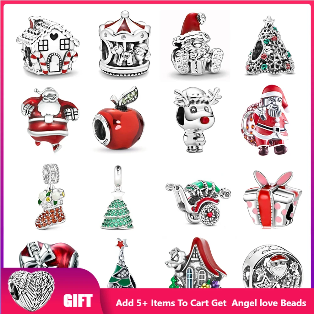 Glitter Christmas Tree Reindeer Snowman Sweet Home Charm Bead Fit Original Pandora Bracelet Silver 925 DIY Jewelry Women Gift | Украшения и