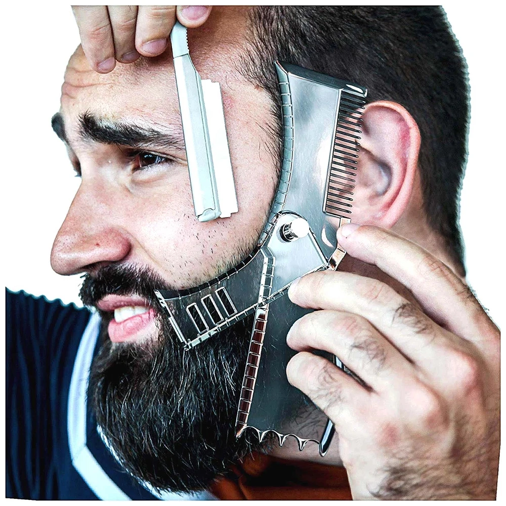 Peine con plantilla giratoria para dar forma a la barba para hombre, herramienta de belleza 5 en 1 para dar forma a la barba, peine para el bigote