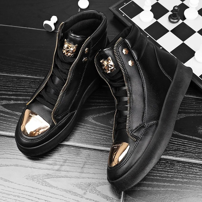 Casual Boots Sneakers Motorcycle-Shoes Bottom Men Fashion Thick Outdoor Trend PU Hard-Wearing