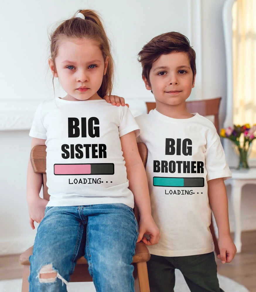 1 шт. Детская футболка с надписью Big Brother/sister Loading|Тройники| |