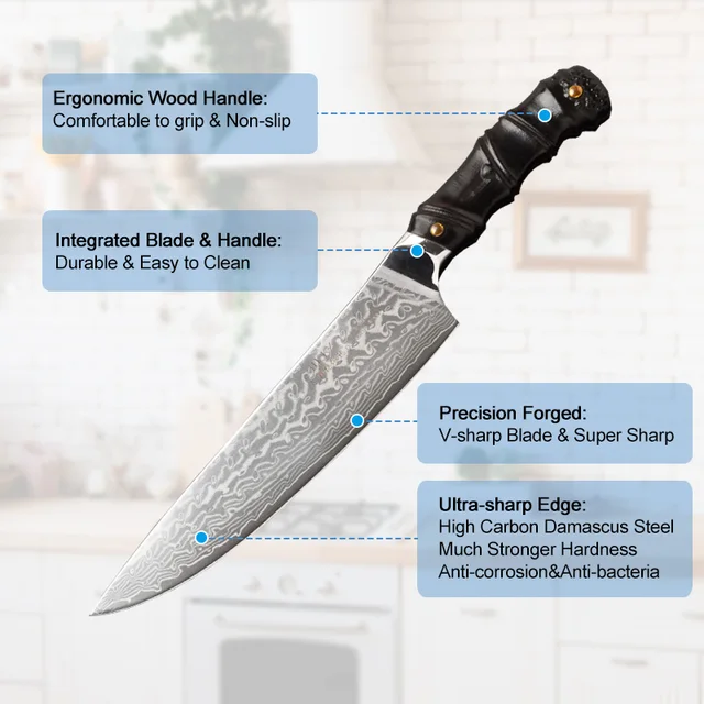 8 Hüvelykes Séf Kés A Konyhához Magas Széntartalmú Japán Damaszkusz Vg10 Acél Aprító Halak Filézet Szeletelő Főzés Gyuto 19 - Image 2