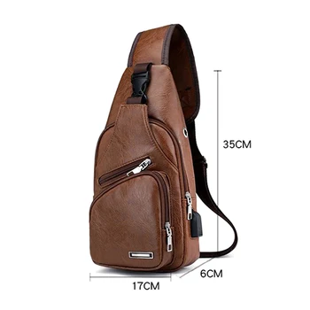 

Men Shoulder Chest Bag USB Charging PU Leather Zipper Fashion For Mobile Phone B88