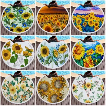 

Sunflower Round Beach Towel Blanket 150CM Large Camping Picnic Yoga Mat Towel for Living Room Home Decor Women Bath Towels