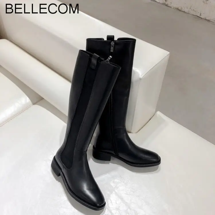 

BELLECOM Winter Really womens leather Boots Full Cowhide Keep Warm High Boots women ladies shoes botas mujer zapatillas