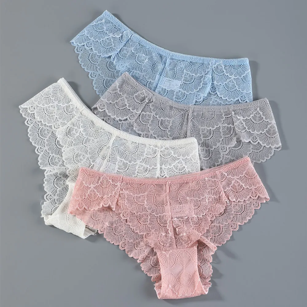 Womens Hollow Lace Solid Panties Seamless Cotton Panty Hollow Briefs Underwear 