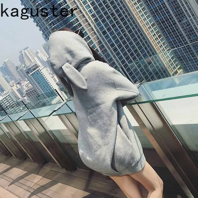 

Women Hoodies Rabbit Ear Sweatshirt Kawaii Pure Color Medium and Long Section Long Sleeve Girls Tops Women Clothes Winter