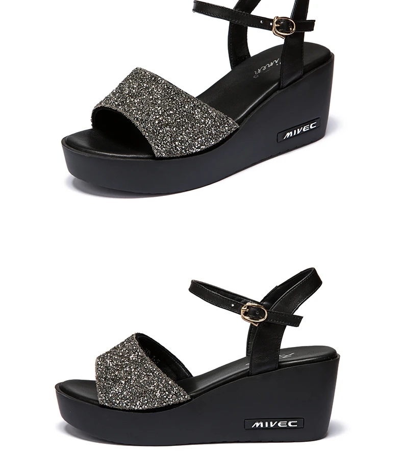 Sandal Wanita Platform Kasual Kulit 