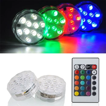 

Underwater 10 LED Night light battery 16 Colors RGB Christmas Swimming Pool Light waterproof Decor Atmosphere + 24key IR Remote