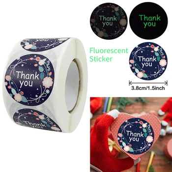 

500pcs/roll 3.8cm Blue Thank You Stickers Night Fluorescence Christmas Decoration Gift Saling Round Label Stationery Sticker