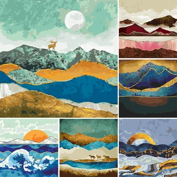 

DIY Oil Painting By Numbers Mountain Coloring By Numbers Sunrise Landscape Paint Canvas Picture Hand Painted