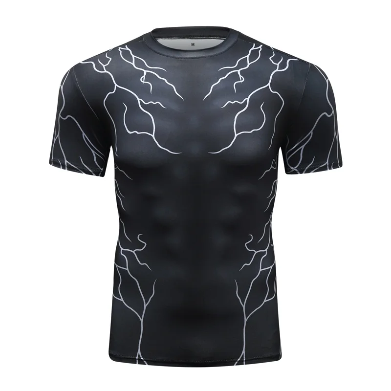 Мужская футболка, компрессионная футболка, новая футболка с 3D принтом Бэтмена, мужские реглан с коротким рукавом, супергерой, фитнес топы, футболка Коди ландин - Цвет: Черный