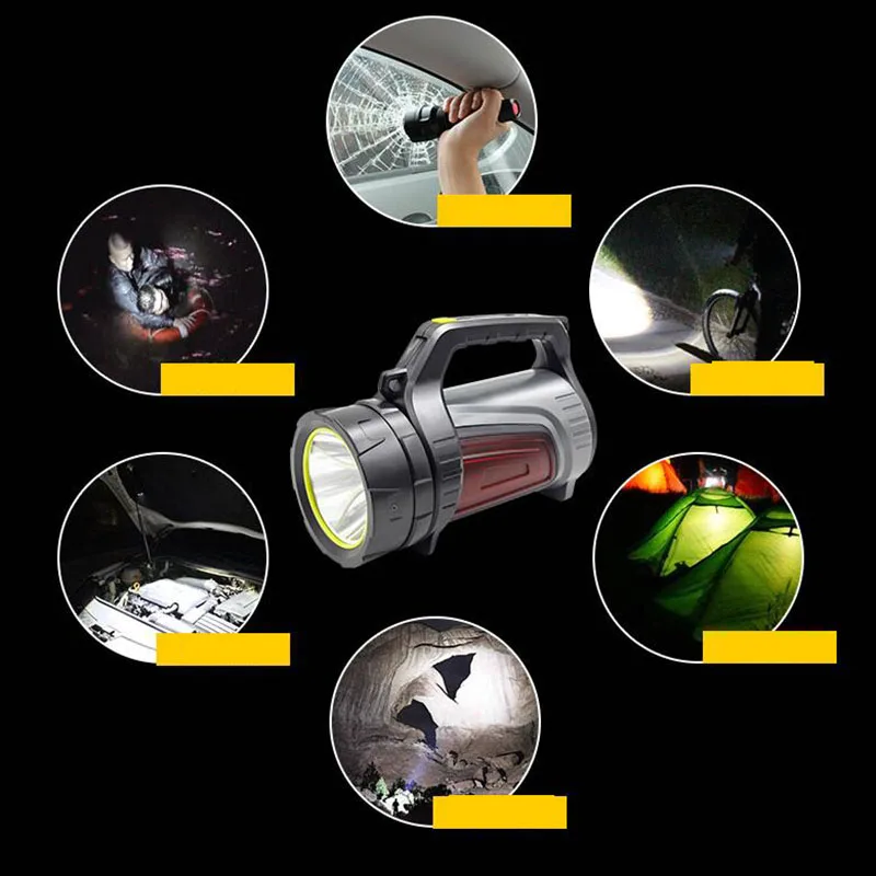 Супер яркий Мощный USB светодиодный вспышка светильник поиска фонари 2 боковых ночной Светильник лампы ручной фонарь, фонарь для кемпинга аккумуляторная батарея