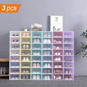 

3PCS Thickened Transparent Shoe Box Moisture-proof Dust-proof Shoe Storage Box Simple Plastic Drawer Stackable Box Shoe Cabinet