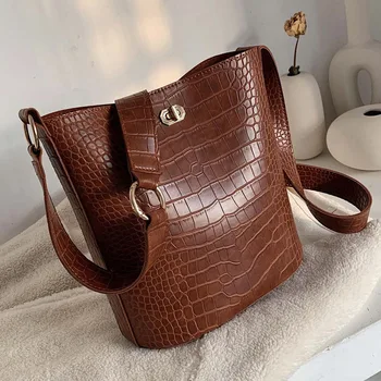 

Fashion Crocodile pattern women Messenger bag PU Leather lady handbag Female Bucket Shoulder Bag large capacity