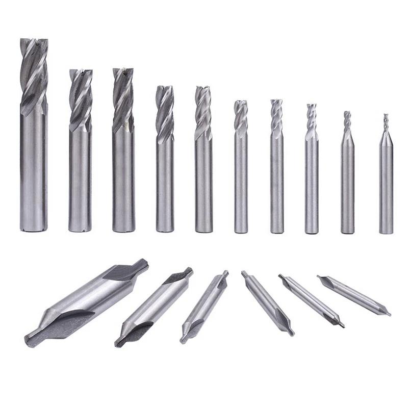 16PCS HSS CNC Cutter Drill Bits Straight 4 Flute Mill Bit Set Center Lathe 60 Degrees Countersink | Инструменты