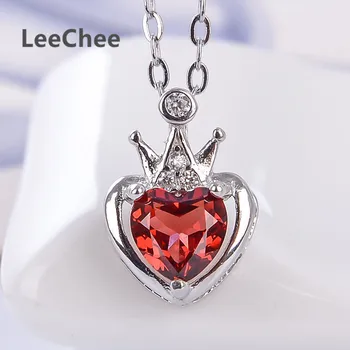 

LeeChee 100% Natural Garnet Pendant 0.5ct Real 925 Solid Sterling Silver jewelry wine red gemstone necklace Heart shaped gift