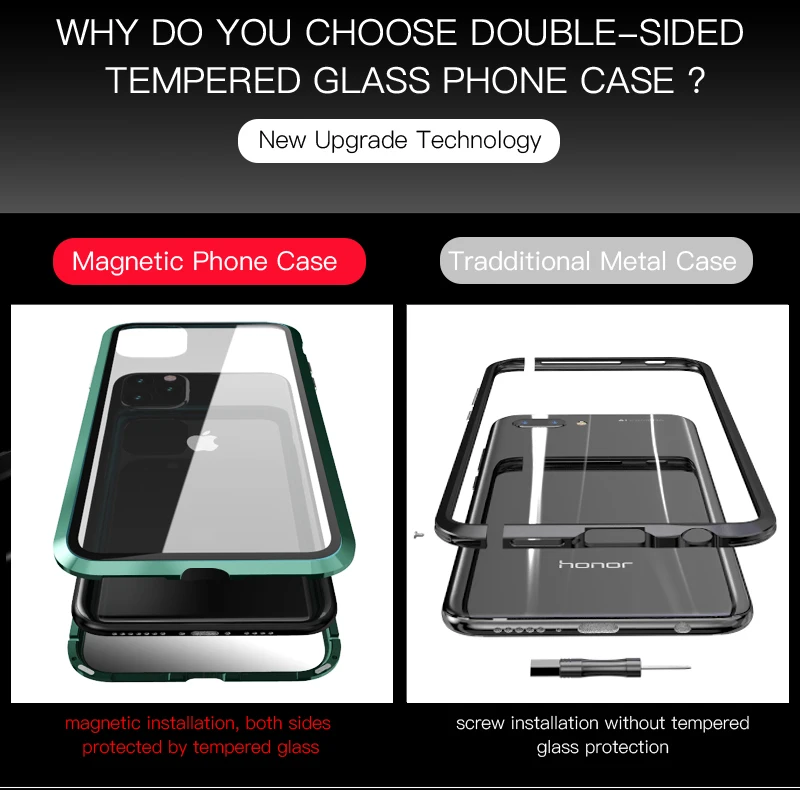 LUPHIE, Магнитный чехол на 360 градусов для iPhone 11 Pro Max, чехол, передний и задний стеклянный чехол для iPhone 11 pro Max, Магнитный чехол