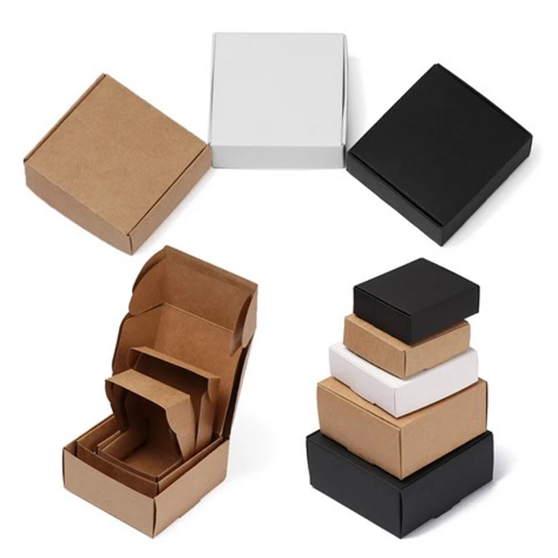 50pcs Multifunction Kraft Paper Box Brown Cardboard Handmade Soap Box White Craft Paper DIY Gift Box Black Packaging Jewelry Box